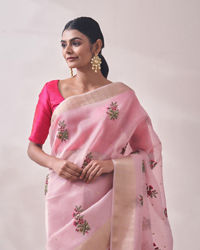 Mohey Women Light Pink Patterned Saree