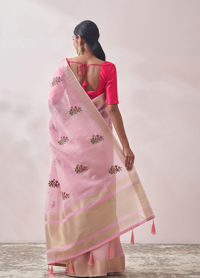 Mohey Women Light Pink Patterned Saree