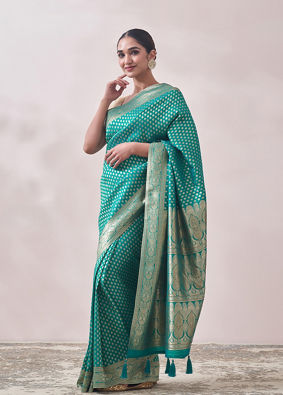 Rama Green Patterned Saree image number 3
