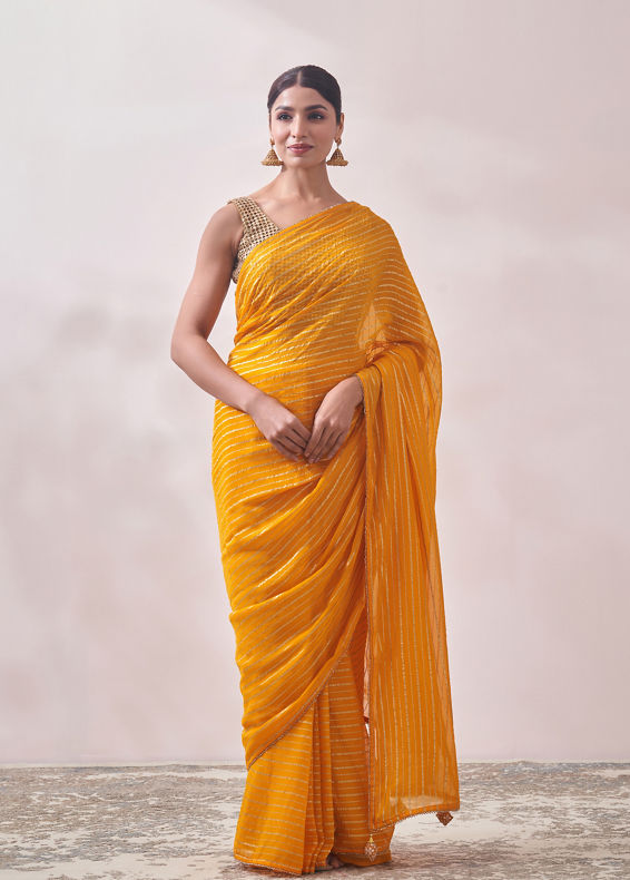 Mohey Women Mustard Yellow Patterned Saree