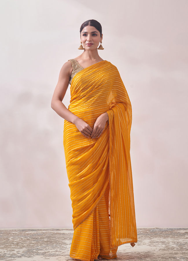 Mohey Women Mustard Yellow Patterned Saree image number 0