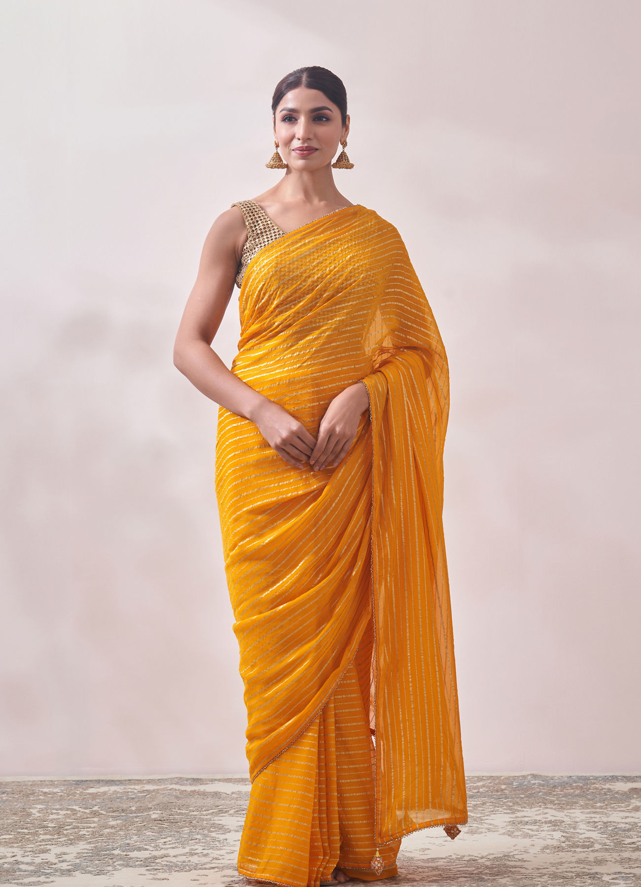 Mohey Women Mustard Yellow Patterned Saree