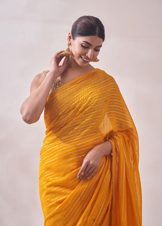 Mohey Women Mustard Yellow Patterned Saree