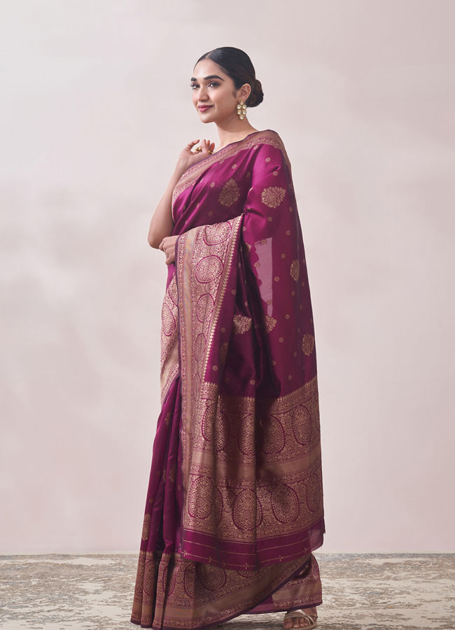 Mohey Women Plum Self Design Saree