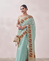 Mohey Women Light Blue Self Design Saree