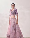 Mohey Women Light Lilac Floral Art Nouveau Patterned Bridal Lehenga