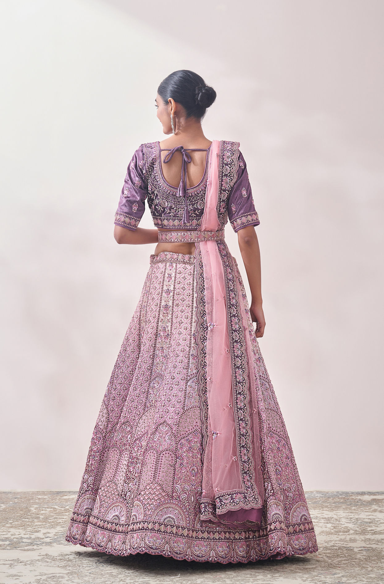 Mohey Women Light Lilac Floral Art Nouveau Patterned Bridal Lehenga