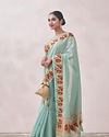 Mohey Women Light Blue Self Design Saree