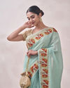 alt message - Mohey Women Light Blue Self Design Saree image number 1