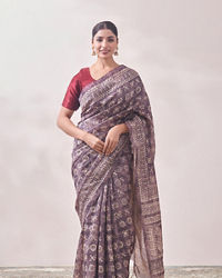 Mohey Women Purple Chanderi Print Saree