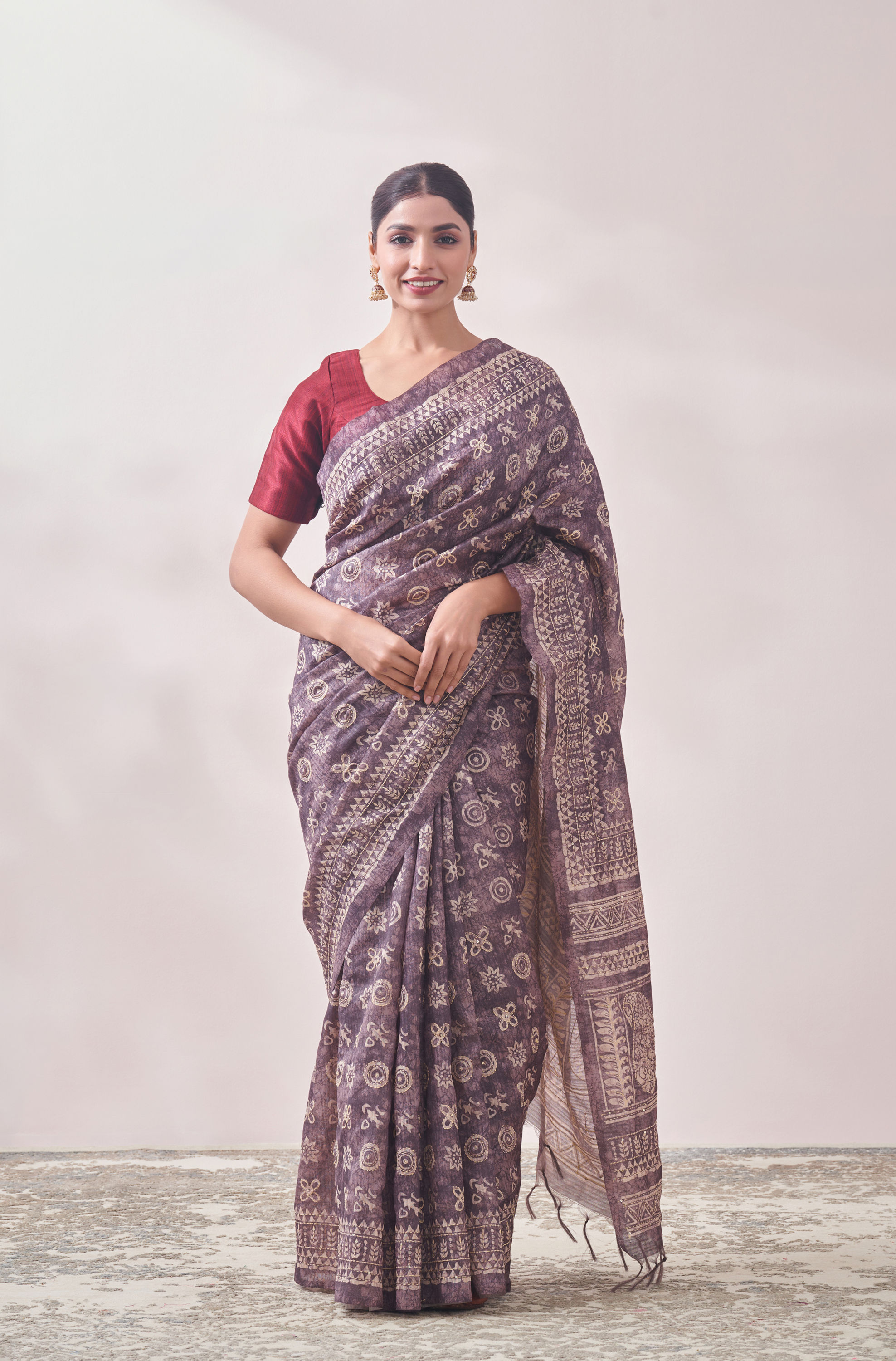 Mohey Women Purple Chanderi Print Saree