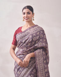 Mohey Women Purple Chanderi Print Saree