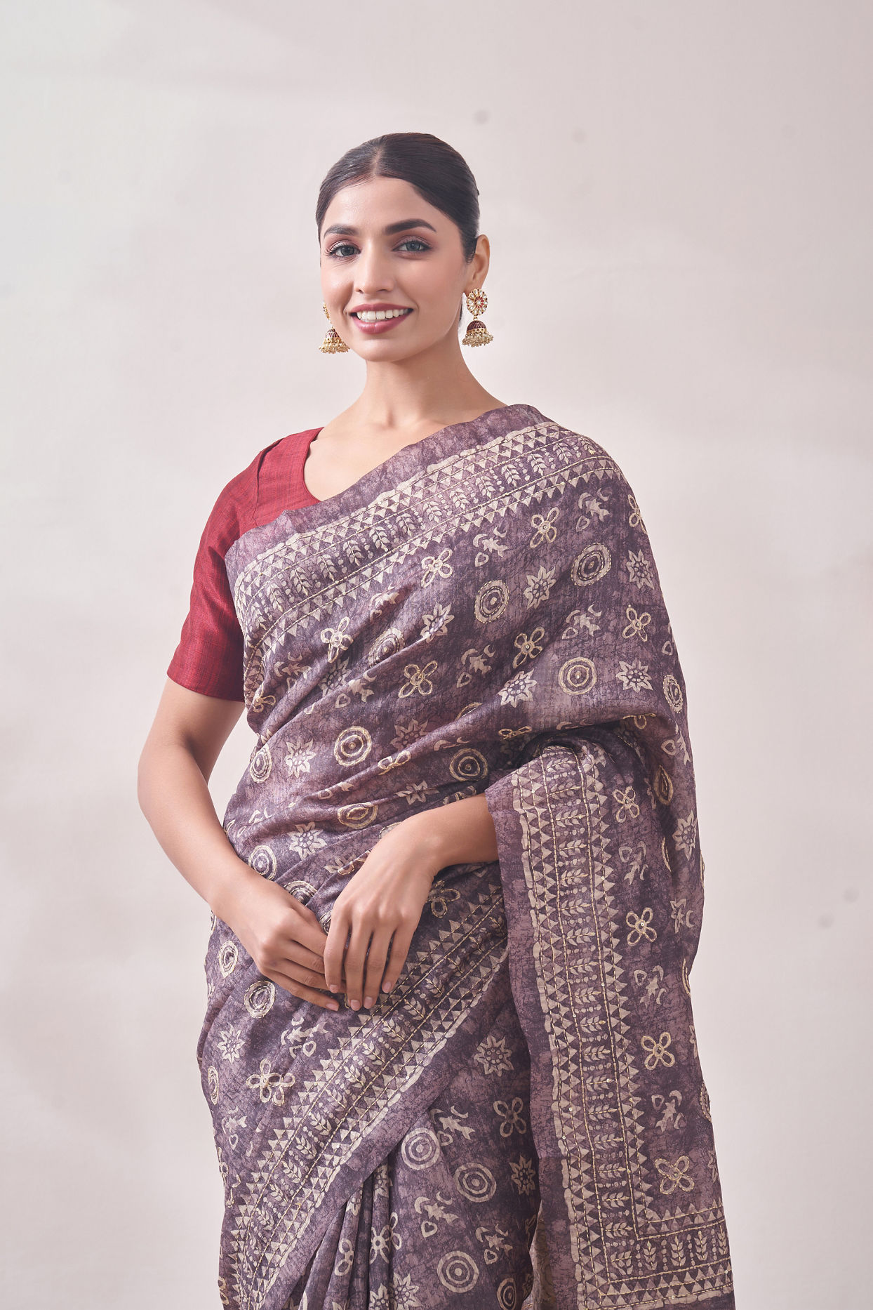 Purple Chanderi Print Saree image number 1