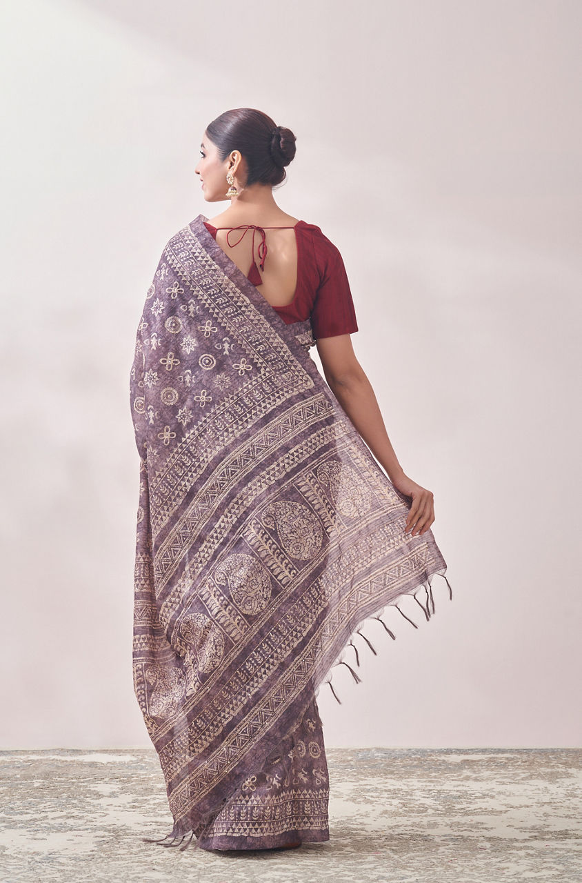 Mohey Women Purple Chanderi Print Saree