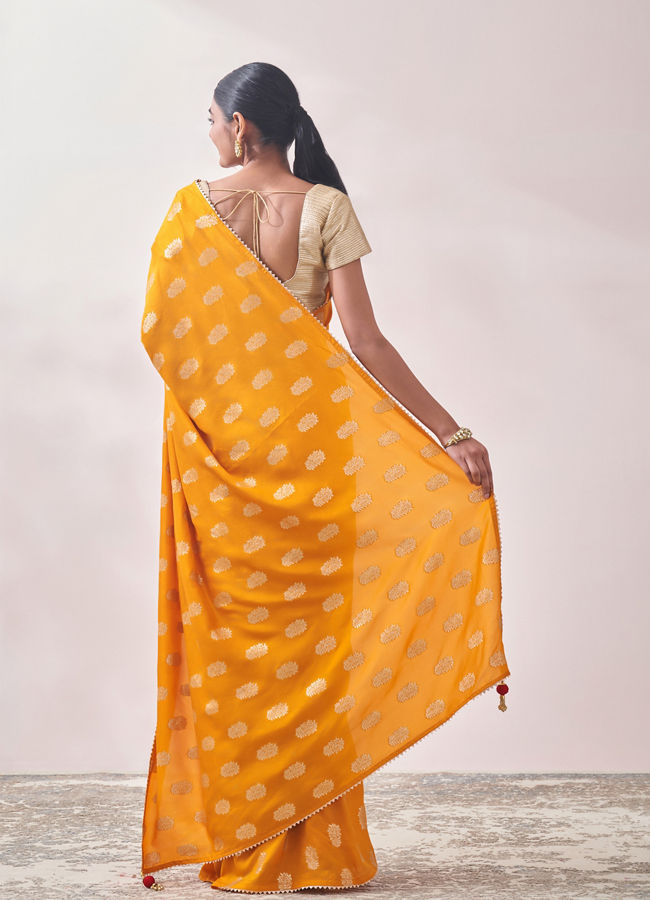 Mohey Women Mustard Self Design Saree