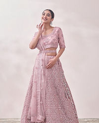 Mohey Women Fairy Tale Pink Triangular Patterned Bridal Lehenga