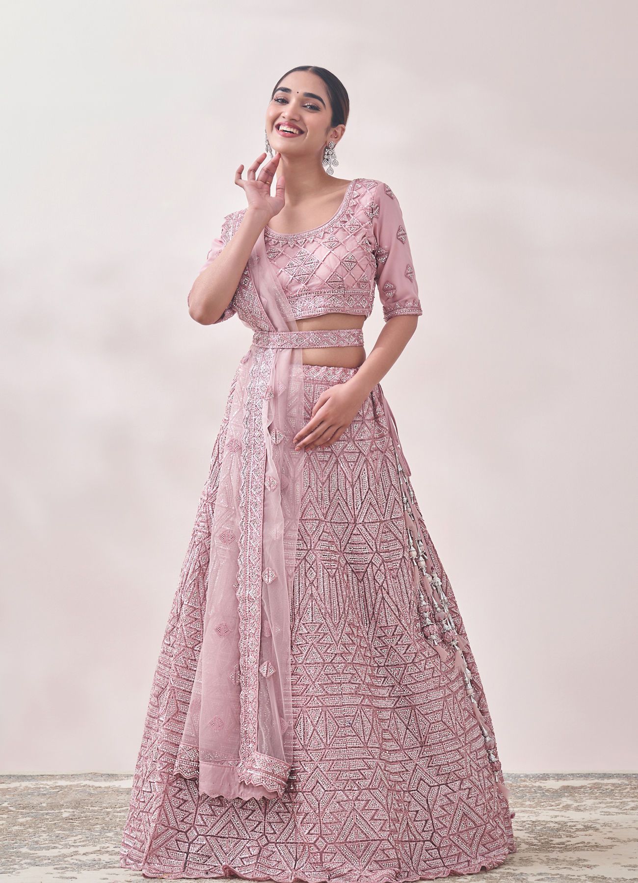 Mohey Women Fairy Tale Pink Triangular Patterned Bridal Lehenga