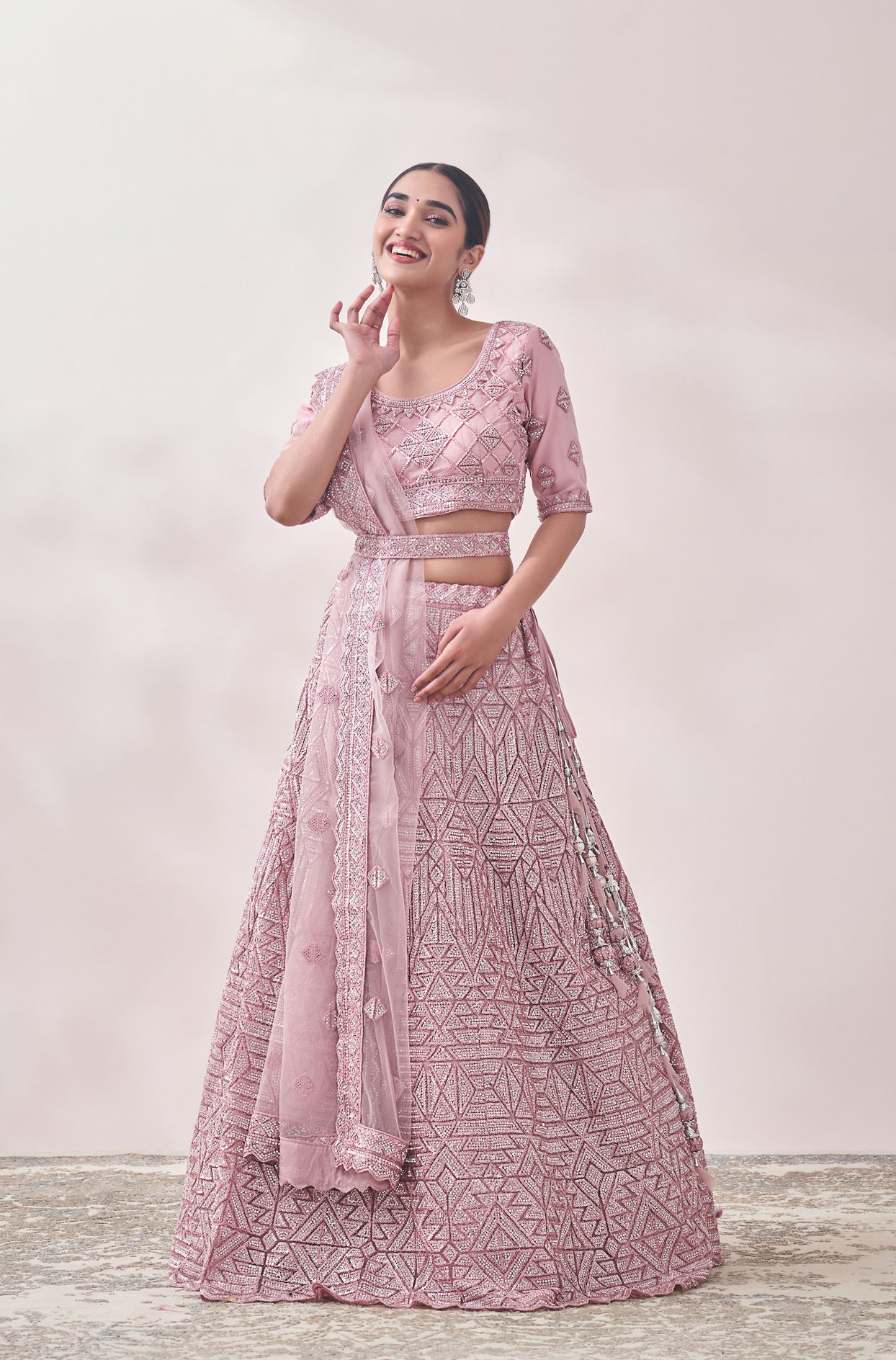 Fairy Tale Pink Triangular Patterned Bridal Lehenga image number 0