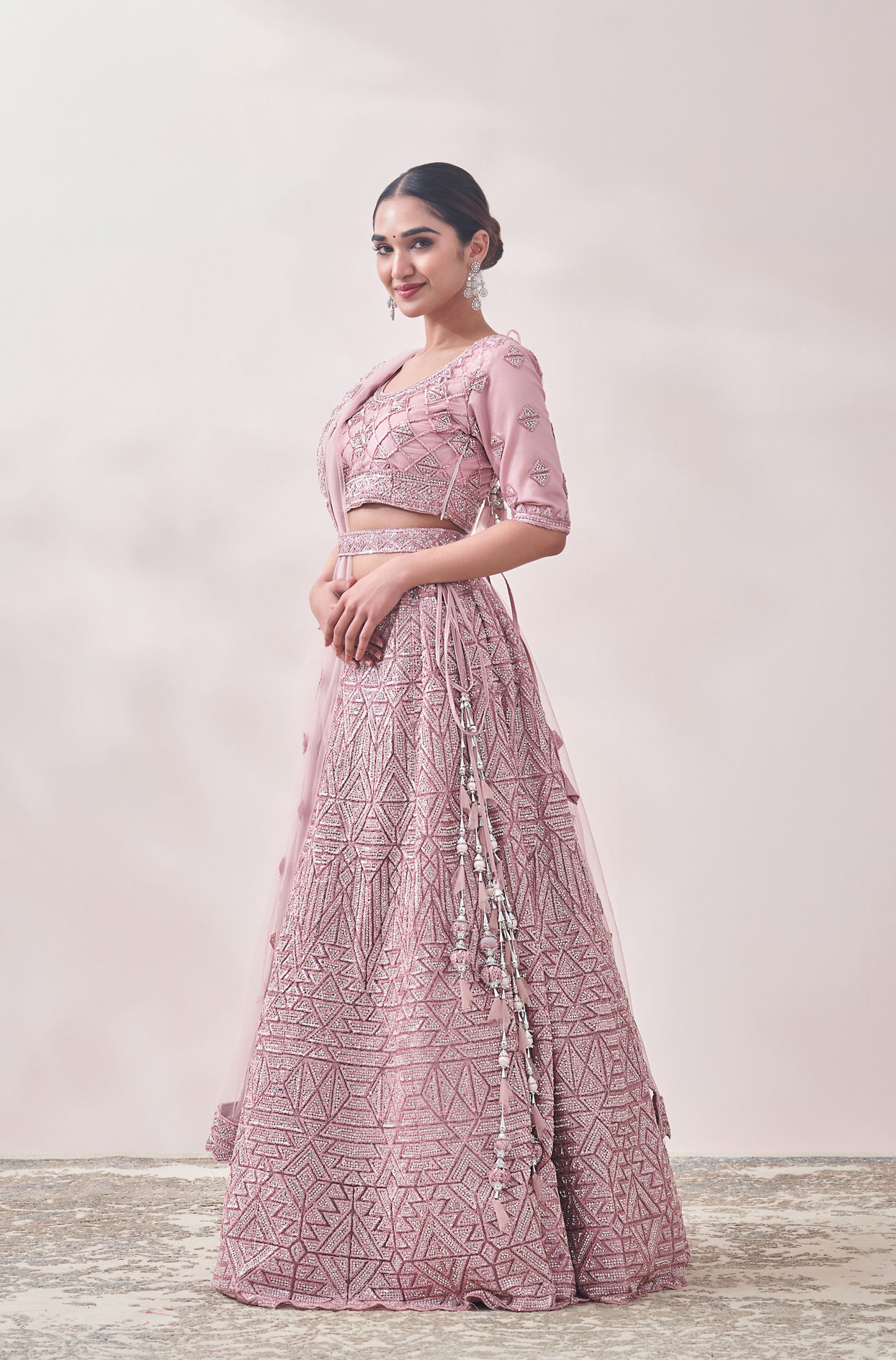 Fairy Tale Pink Triangular Patterned Bridal Lehenga image number 2