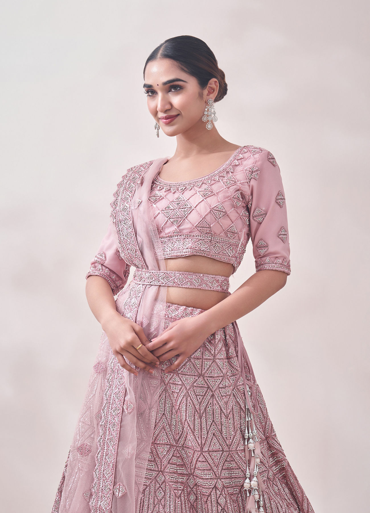 Mohey Women Fairy Tale Pink Triangular Patterned Bridal Lehenga