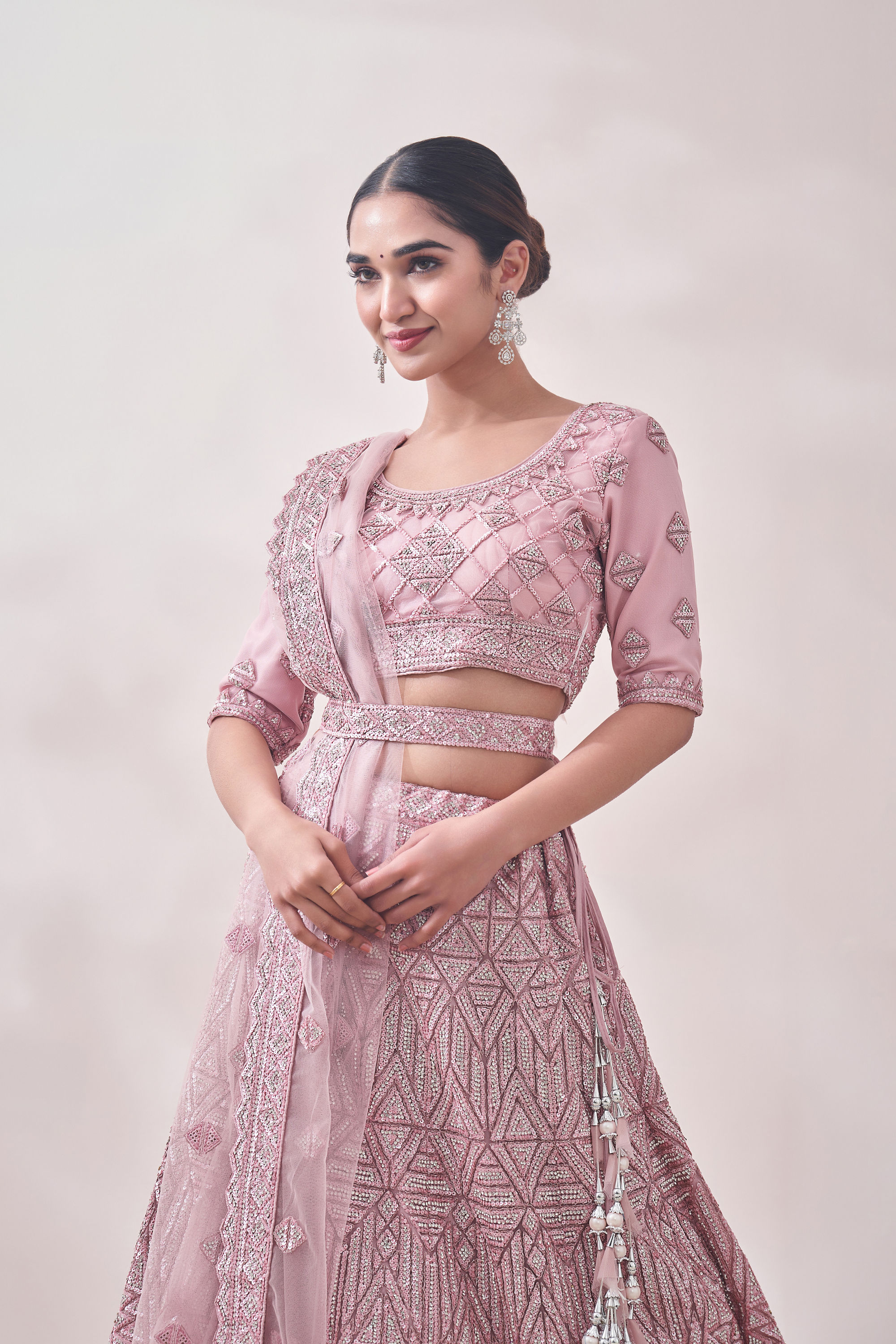 Mohey Women Fairy Tale Pink Triangular Patterned Bridal Lehenga