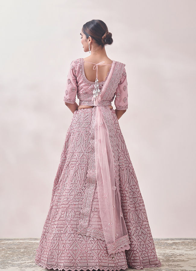 Fairy Tale Pink Triangular Patterned Bridal Lehenga image number 3