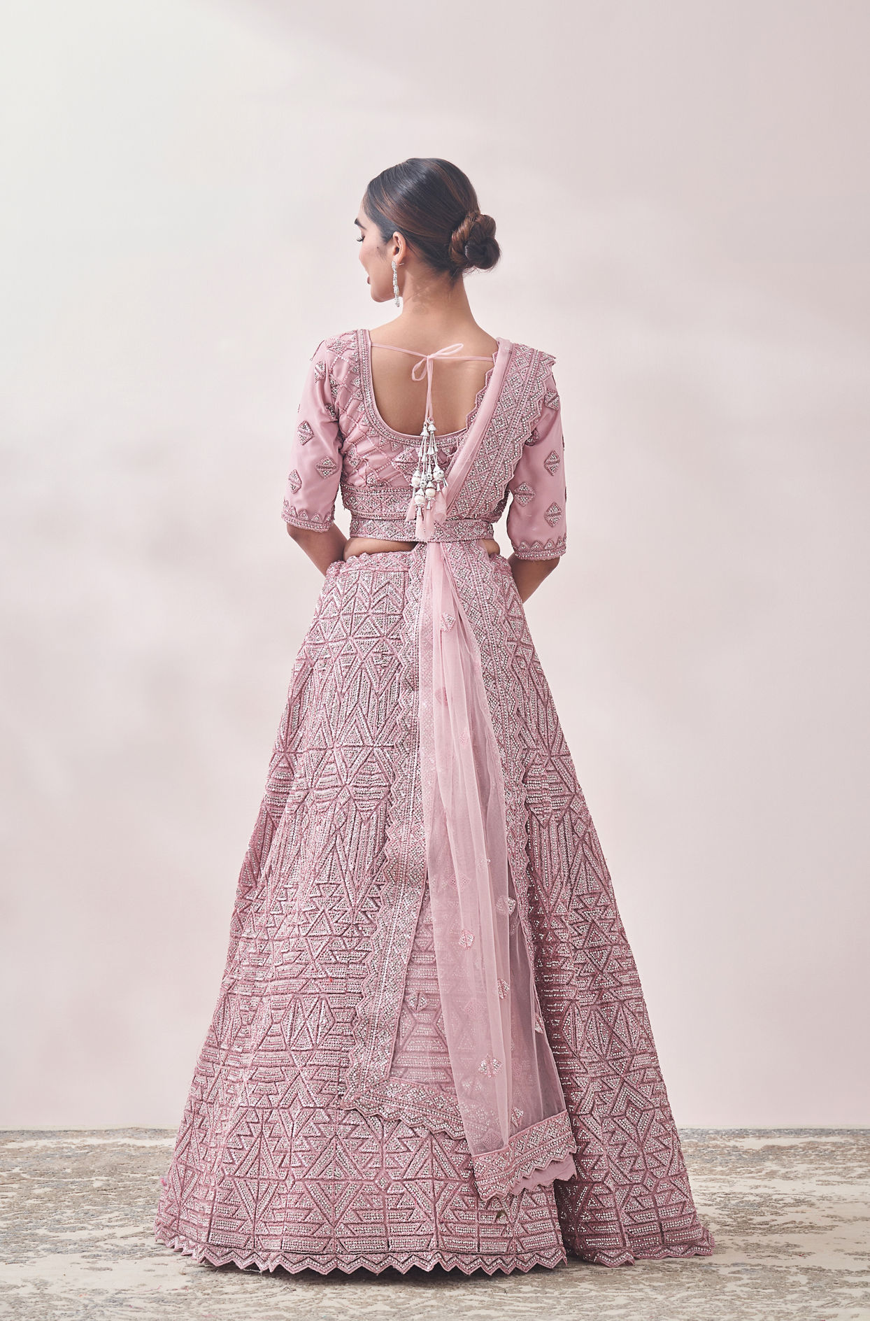 Fairy Tale Pink Triangular Patterned Bridal Lehenga image number 3