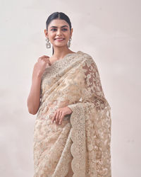 Mohey Women Light Beige Stone Embroidered Saree