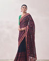 Mohey Women Dark Blue Floral Embroidered Saree