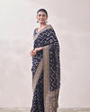 Mohey Women Navy Blue Zari Weaved Saree image number 3