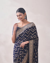 Mohey Women Navy Blue Zari Weaved Saree