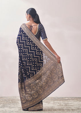 Navy Blue Zari Weaved Saree image number 2