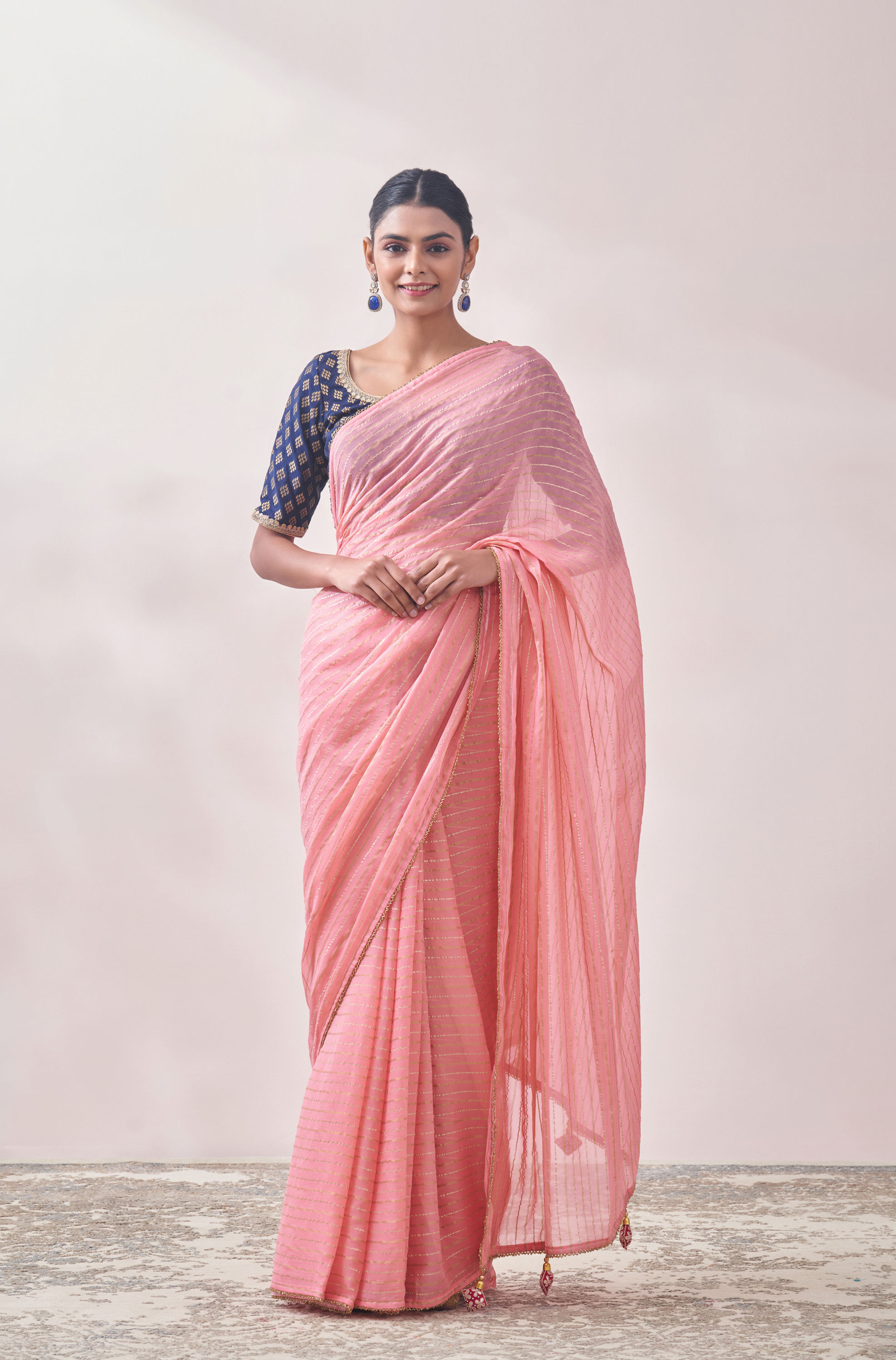 Mohey Women Pink with Golden Motif Patterned Saree