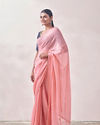 Mohey Women Pink with Golden Motif Patterned Saree