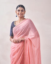 Mohey Women Pink with Golden Motif Patterned Saree