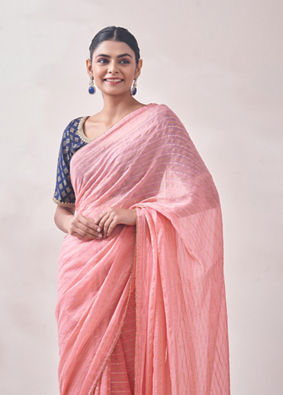 alt message - Mohey Women Pink with Golden Motif Patterned Saree image number 1