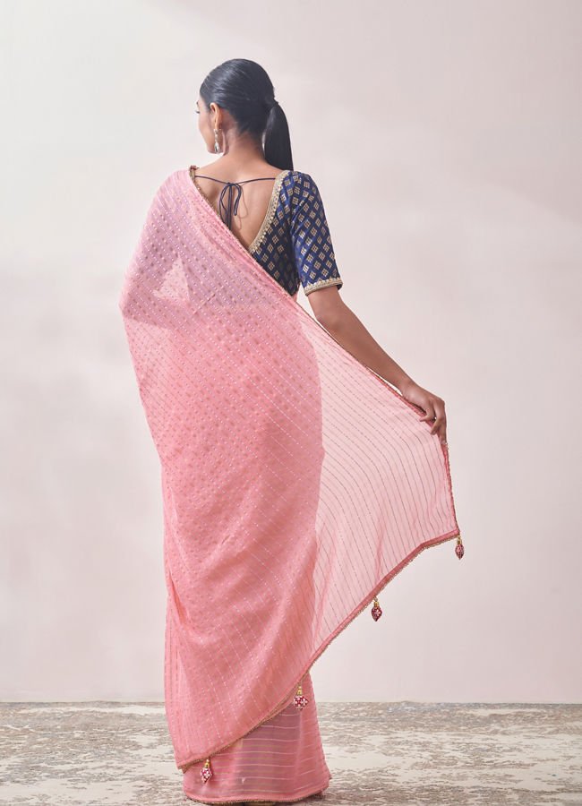Mohey Women Pink with Golden Motif Patterned Saree