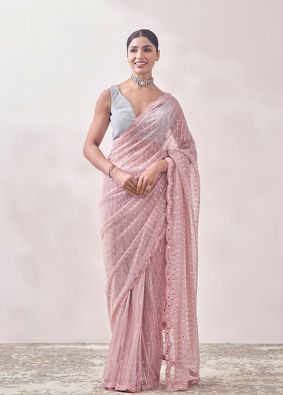 Mohey Women Aqua Pink Patterned Saree