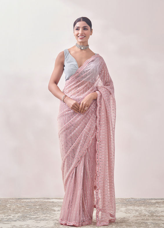 Mohey Women Aqua Pink Patterned Saree