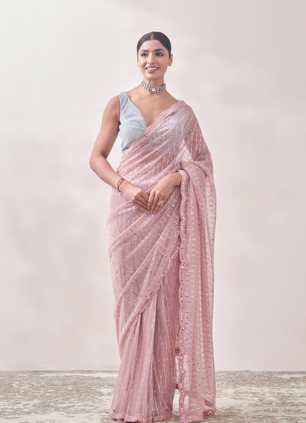 Mohey Women Aqua Pink Patterned Saree