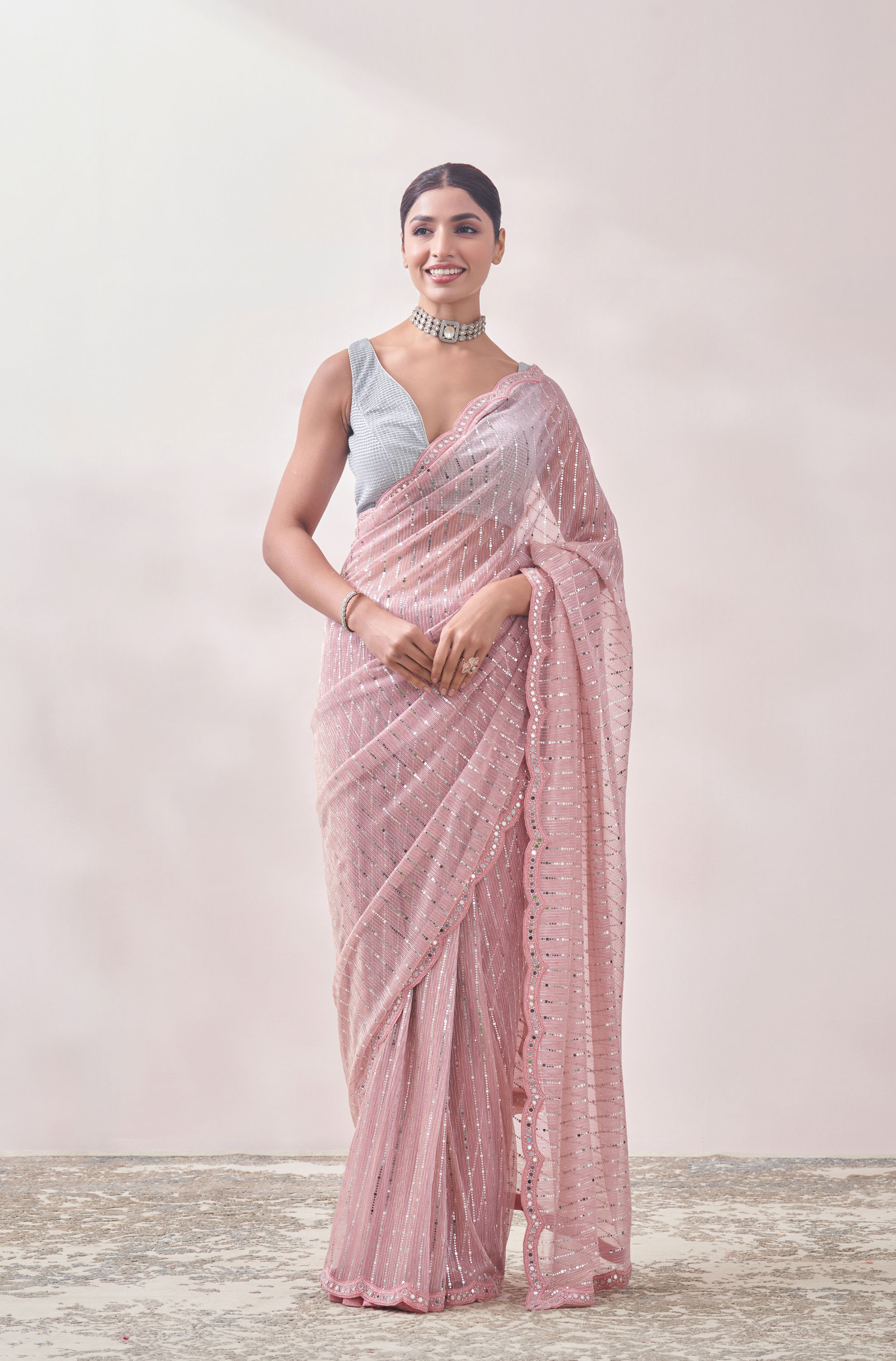 Mohey Women Aqua Pink Patterned Saree