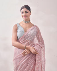 Mohey Women Aqua Pink Patterned Saree