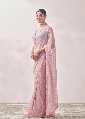 Aqua Pink Patterned Saree image number 3