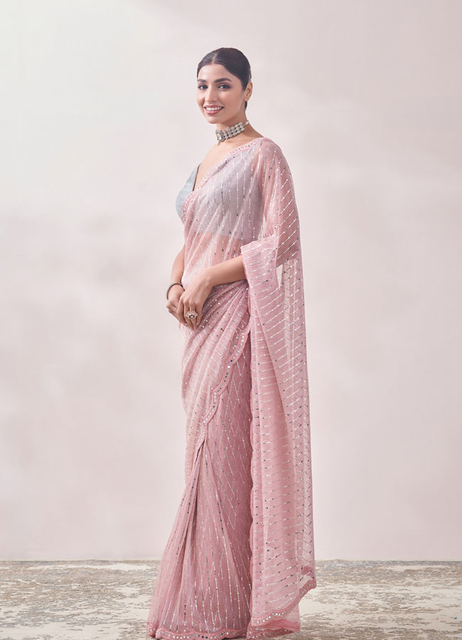 alt message - Mohey Women Aqua Pink Patterned Saree image number 3