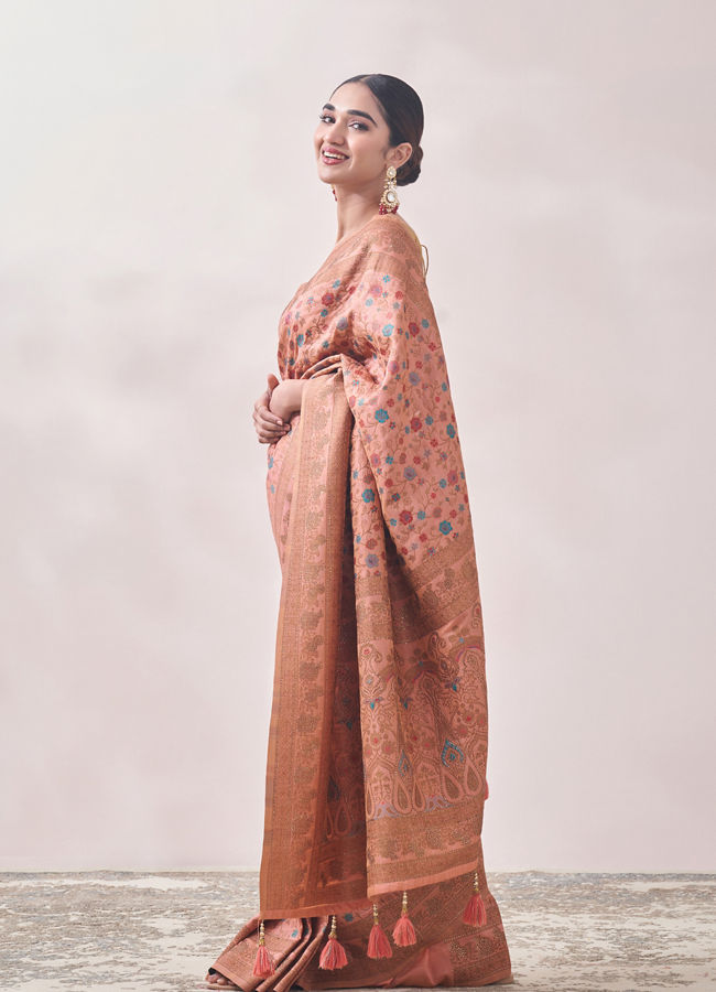 alt message - Mohey Women Classy Pink Patterned Saree image number 3