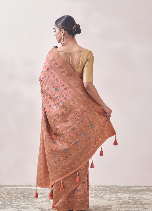 alt message - Mohey Women Classy Pink Patterned Saree image number 2