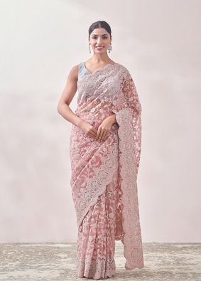 Blush Pink Zari Embroidered Saree image number 0