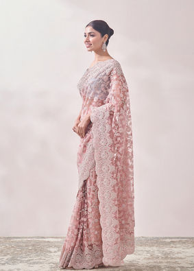 Blush Pink Zari Embroidered Saree image number 3