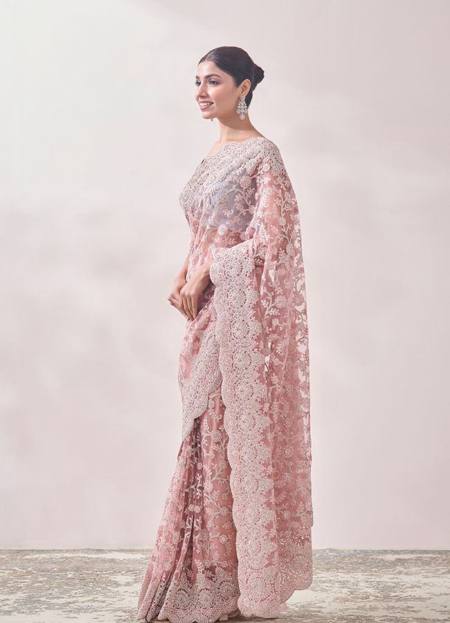 Blush Pink Zari Embroidered Saree image number 3