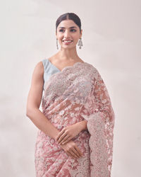 Mohey Women Blush Pink Zari Embroidered Saree